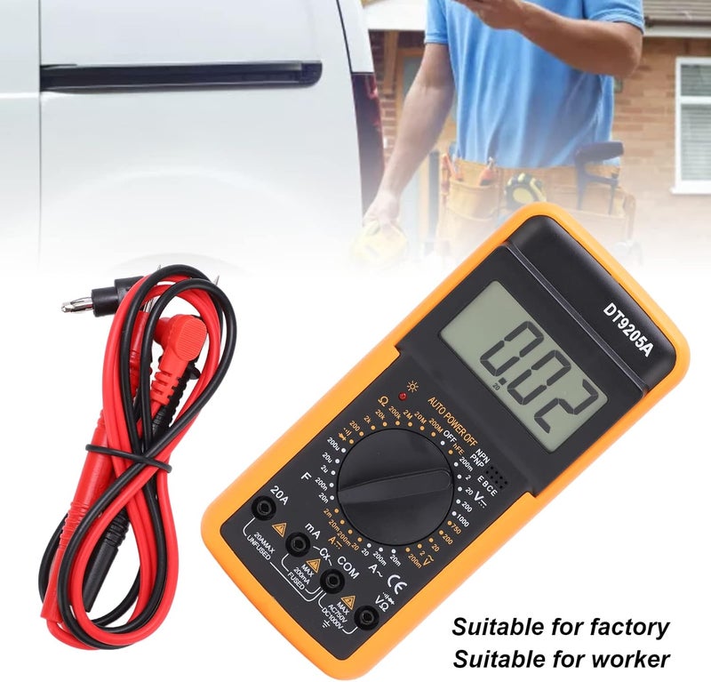 Handheld multimeter – DC AC tester – auto‑range voltage & current, resistance & capacitance measurement, continuity buzzer, diode checking, large angled LCD, ideal for electricians & DIY - Image 1