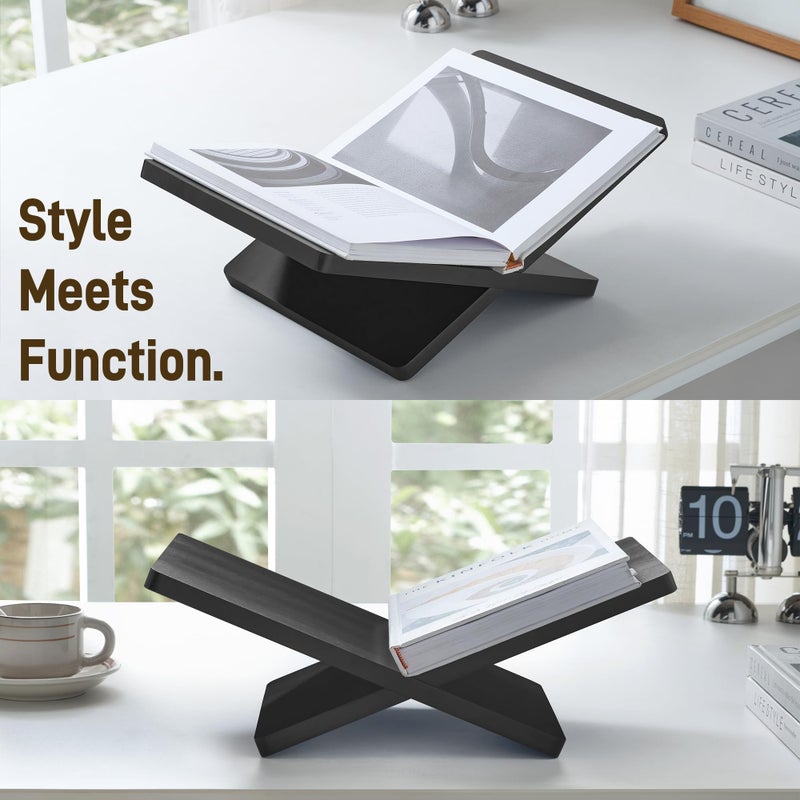 DECORANY Solid Wooden Book Stand for Desktop Display & Reading â€“15.7" x 9.4" x 5.7â€ Extra Large Wood Open Book Holder for Cookbook, Bible, Recipe, Textbook, Magazine (Solid Black Finish Wood) - Image 5