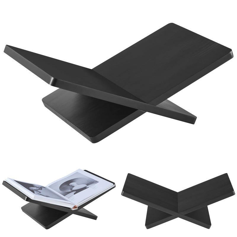 DECORANY Solid Wooden Book Stand for Desktop Display & Reading â€“15.7" x 9.4" x 5.7â€ Extra Large Wood Open Book Holder for Cookbook, Bible, Recipe, Textbook, Magazine (Solid Black Finish Wood) - Image 1