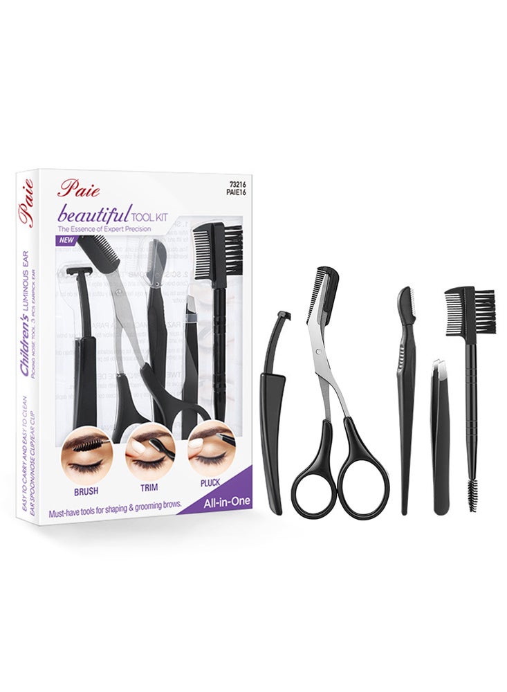 Perfii 5-Piece Complete Eyebrows Grooming Set for Beginners with Anti Scratch Ribbed Blades and Safe Trimming Enhance Efficiency for Shaping and Styling - Image 1