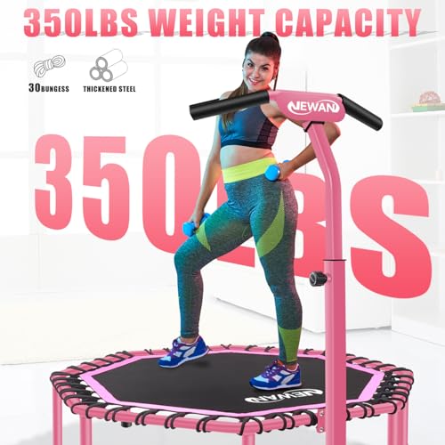 Newan 48" Fitness Trampoline with Adjustable Handle Bar, Silent Trampoline Bungee Rebounder Jumping Cardio Trainer Workout for Adults - Max Limit 330 lbs - Image 4