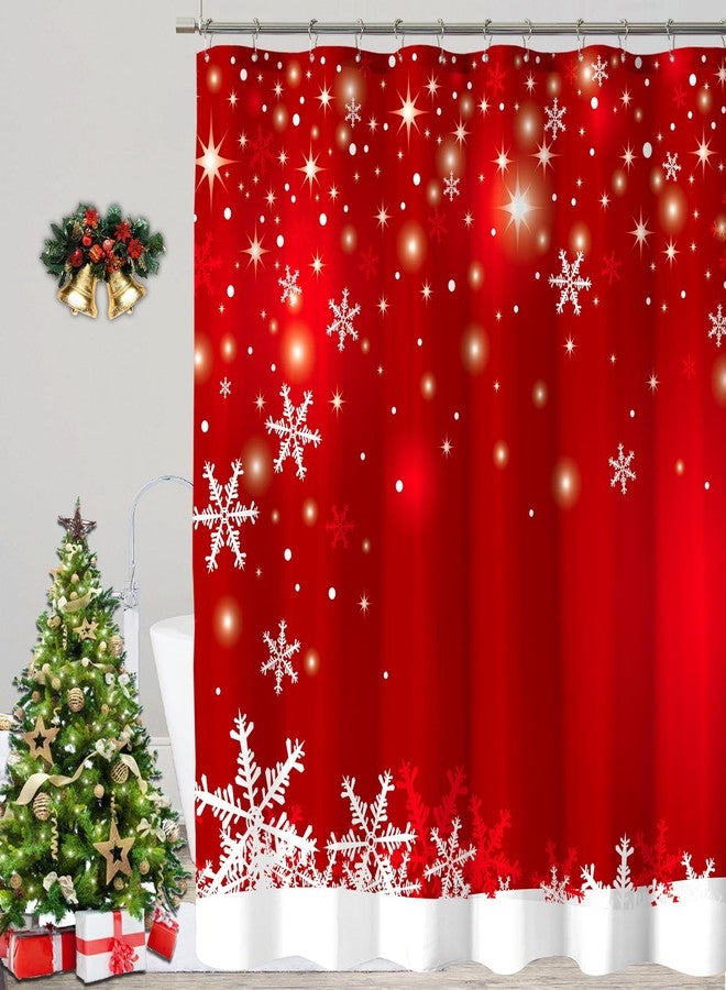 COSEVIER Christmas Shower Curtains for Bathroom, Red Christmas Snowflakes Shower Curtain, Xmas Funny Glitter Sparkle Winter Holiday Fabric Bath Curtain Décor, 72x72 Inch - Image 1