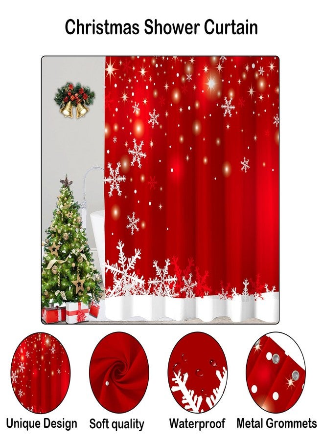 COSEVIER Christmas Shower Curtains for Bathroom, Red Christmas Snowflakes Shower Curtain, Xmas Funny Glitter Sparkle Winter Holiday Fabric Bath Curtain Décor, 72x72 Inch - Image 3