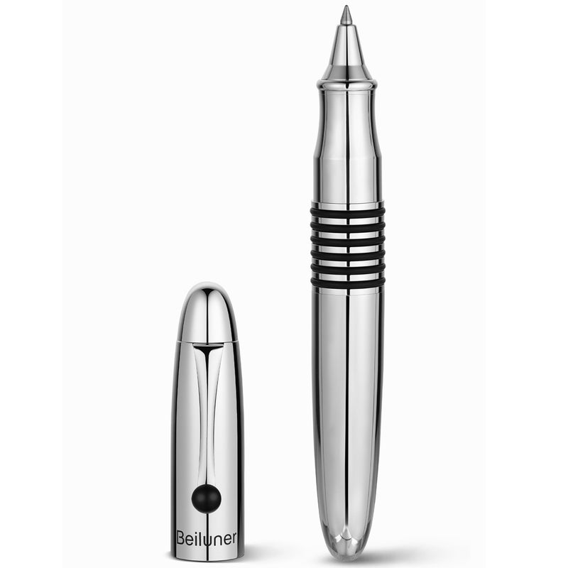 BEILUNER 320 Silver Chrome Rollerball - Stunning Luxury Pen with Chrome Finish, EDC, Heavy, Schmidt Black Ink Refill, Best Gift Set for Men & Women, Professional, Executive Office, Nice Classic Pens - Image 1