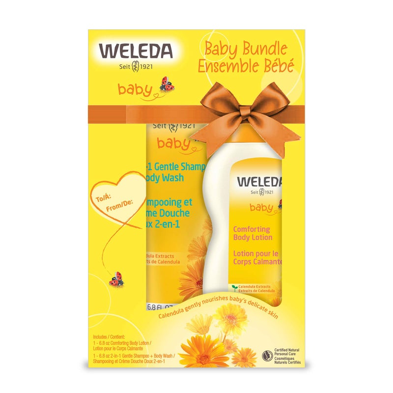 ويليدا Baby Calendula Body Lotion and Shampoo-Body Wash Bundle, 6.8 Fluid Ounce (Pack of 2), Plant Rich Baby Care with Calendula and Sweet Almond Oil - Image 1