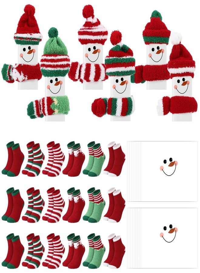 Halfchet 18 Sets Winter Snowman Candy Wrapper Gift Kit with Soft Fuzzy Socks Winter DIY Candy Chocolate Bar Wrappers Craft Snowman Gift Boxes Kit for Holiday Favor Supplies - Image 1