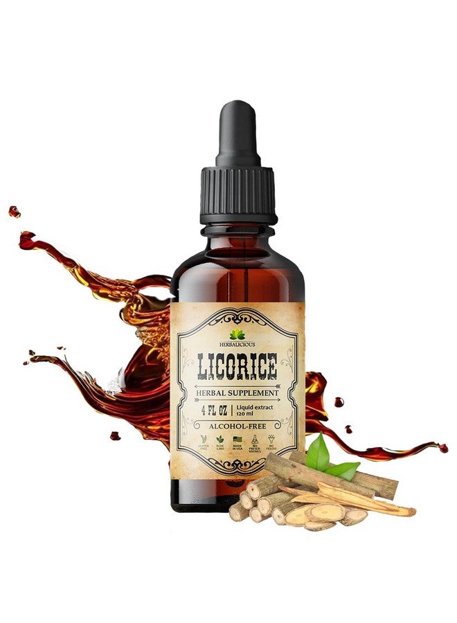 HERBALICIOUS مستخلص جذور العرقسوس HERBALICIOUS - مكمل سائل من جذور العرقسوس العضوي - غليسيرهيزا غلابرا النقية لدعم الجهاز الهضمي، التنفسي، الكظري والمناعي - 4 أونصات سائلة - نباتي، خالي من الكائنات المعدلة وراثيًا، خالي من الغلوتين - Image 1