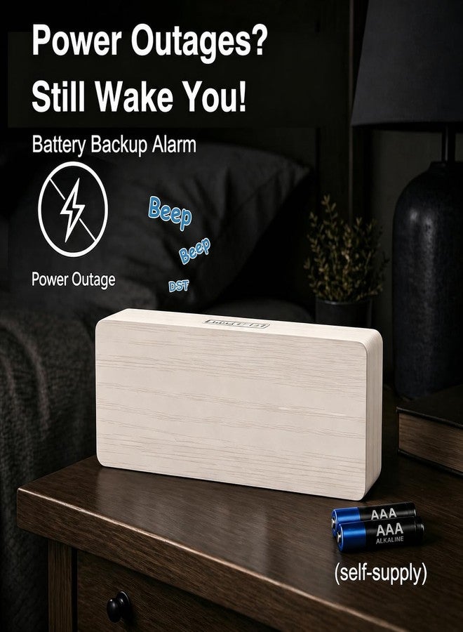 Peakeep Wooden Digital Alarm Clock Large Display, Textured Decoration - Image 3