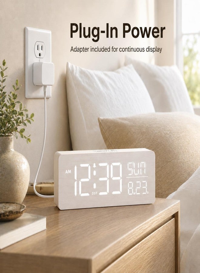Peakeep Wooden Digital Alarm Clock Large Display, Textured Decoration - Image 2