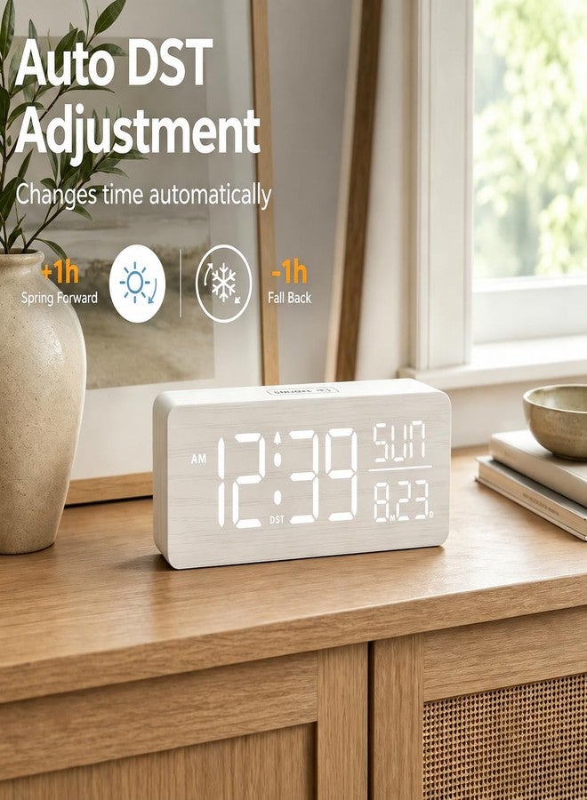 Peakeep Wooden Digital Alarm Clock Large Display, Textured Decoration - Image 5