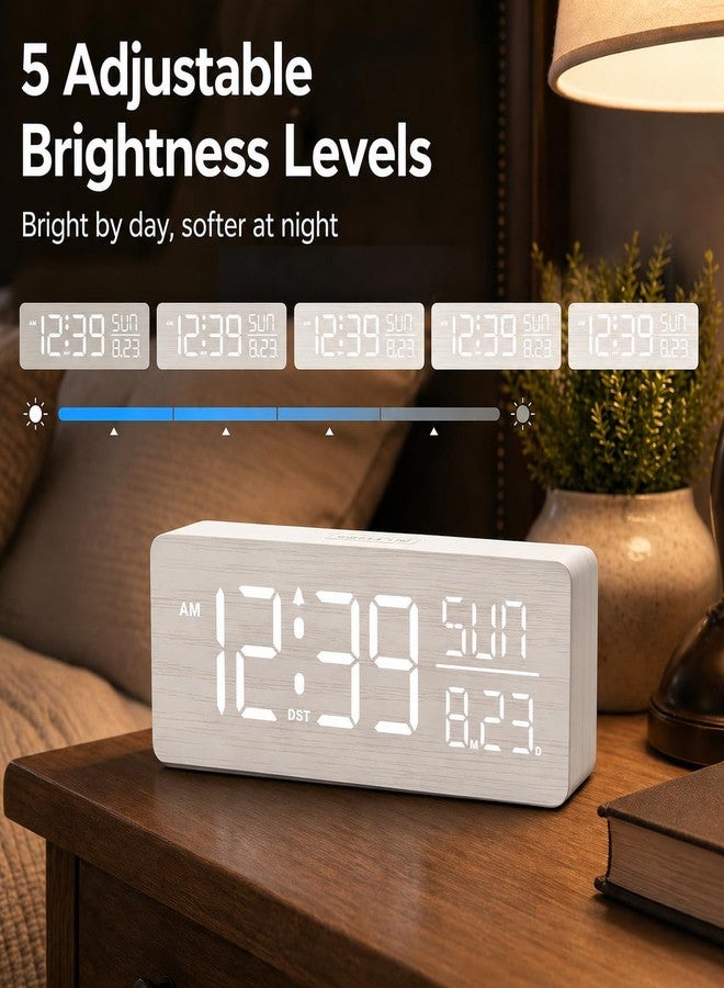 Peakeep Wooden Digital Alarm Clock Large Display, Textured Decoration - Image 4