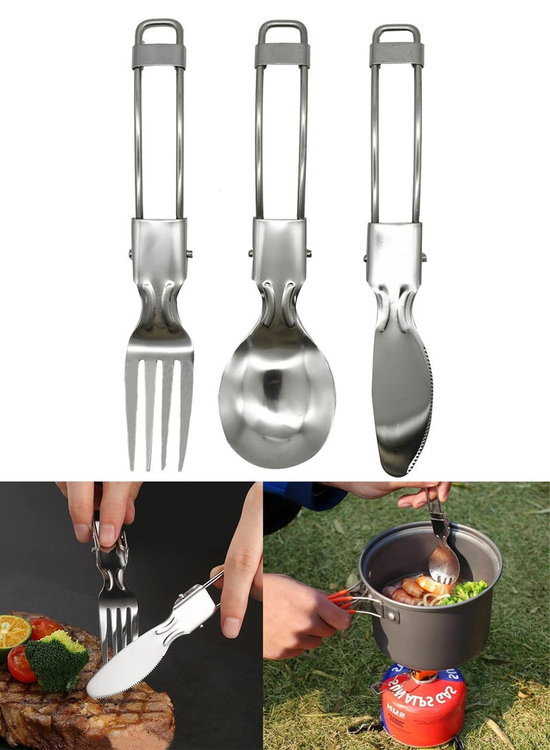 3Pcs Folding Camping Utensils Set Portable Stainless Steel Flatware include Dishwasher Safe Spoon Fork Knife for Picnic Travel Hiking Backpacking - Image 1