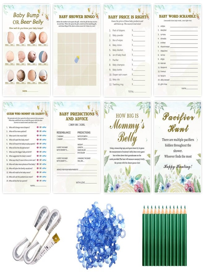 OLOUTAB Baby Shower Games Set-8 Games,Fun and Easy to Play,Includes Baby Shower Bingo,Price is Right,Guess Who Mommy or Daddy,Word Scramble,Prediction and Advice,How Big is Mommys Belly,Pacifier Hunt - Image 1
