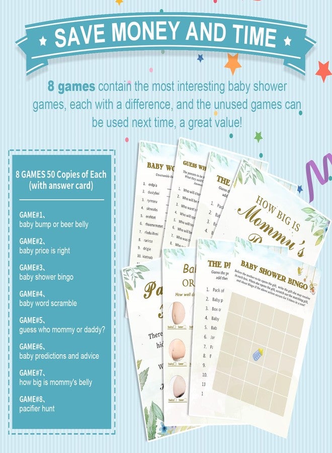 OLOUTAB Baby Shower Games Set-8 Games,Fun and Easy to Play,Includes Baby Shower Bingo,Price is Right,Guess Who Mommy or Daddy,Word Scramble,Prediction and Advice,How Big is Mommys Belly,Pacifier Hunt - Image 4