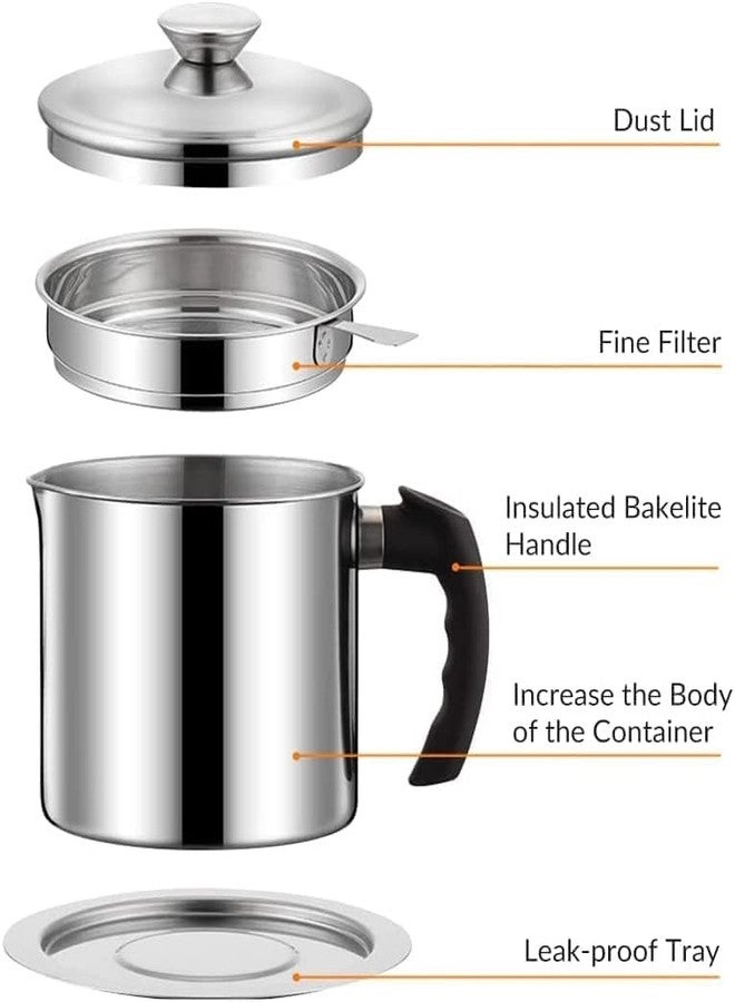 ZIPRON Oil Strainer Pot Grease Can - Stainless Steel Cooking Grease Container, Reuse Oil Storage (Best Oil Shaver) Can Container with Removable Filter Anti-Scalding Handheld, Lid for Cooking - Image 4
