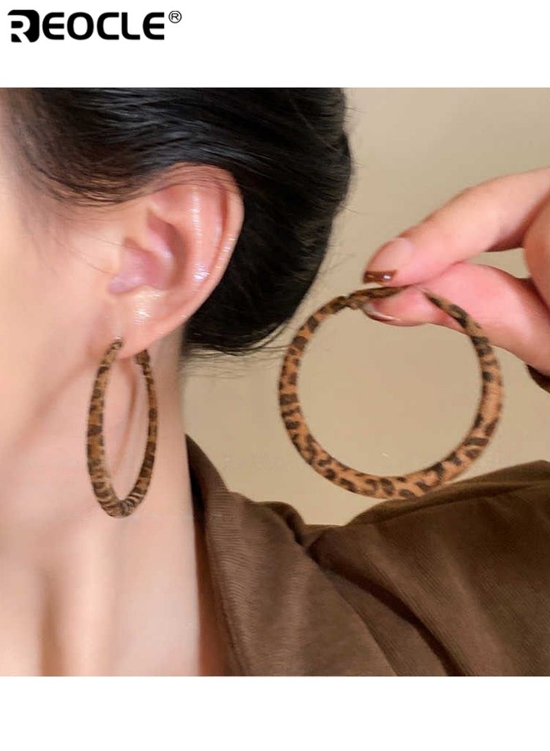 REOCLE Women's Statement Animal-Print Large Hoop Earrings Bold Circular Drop Earrings with Textured Pattern for Casual & Stylish Daily Accessorizing - Image 1