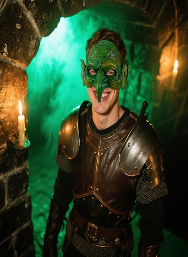 VZQI Green Goblin Mask Halloween Witch Mask Masquerade Scary Zombie Half Face Cosplay Costume - Image 2
