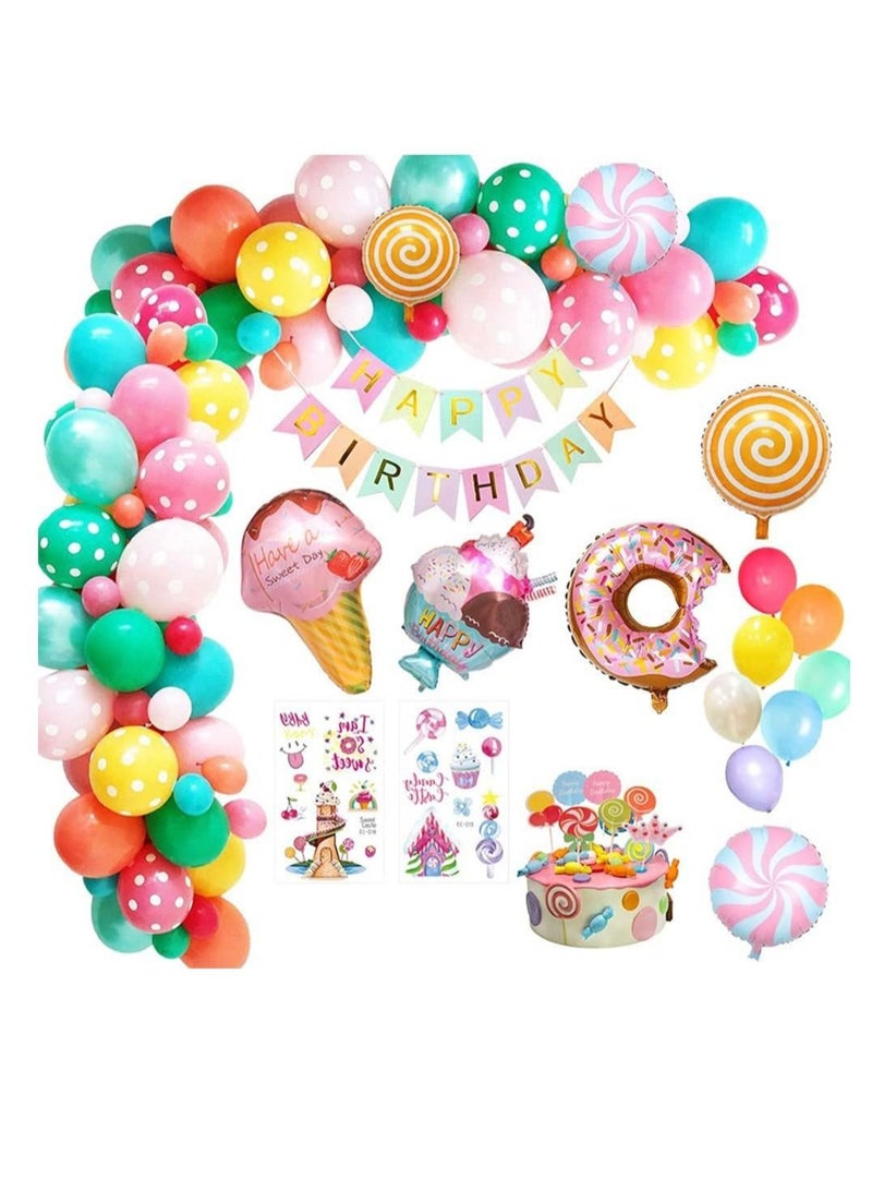 كابتن تيك مجموعة بالونات دونات لتزيين الحفلات ، 54 قطعة من Candyland Happy Birthday مجموعة بالونات باستيل مع لافتة كاندي دونات آيس كريم مصاصة ، عبوة لوازم حفلات للبنات ، والأطفال ، وحفلات استقبال المولود - Image 1