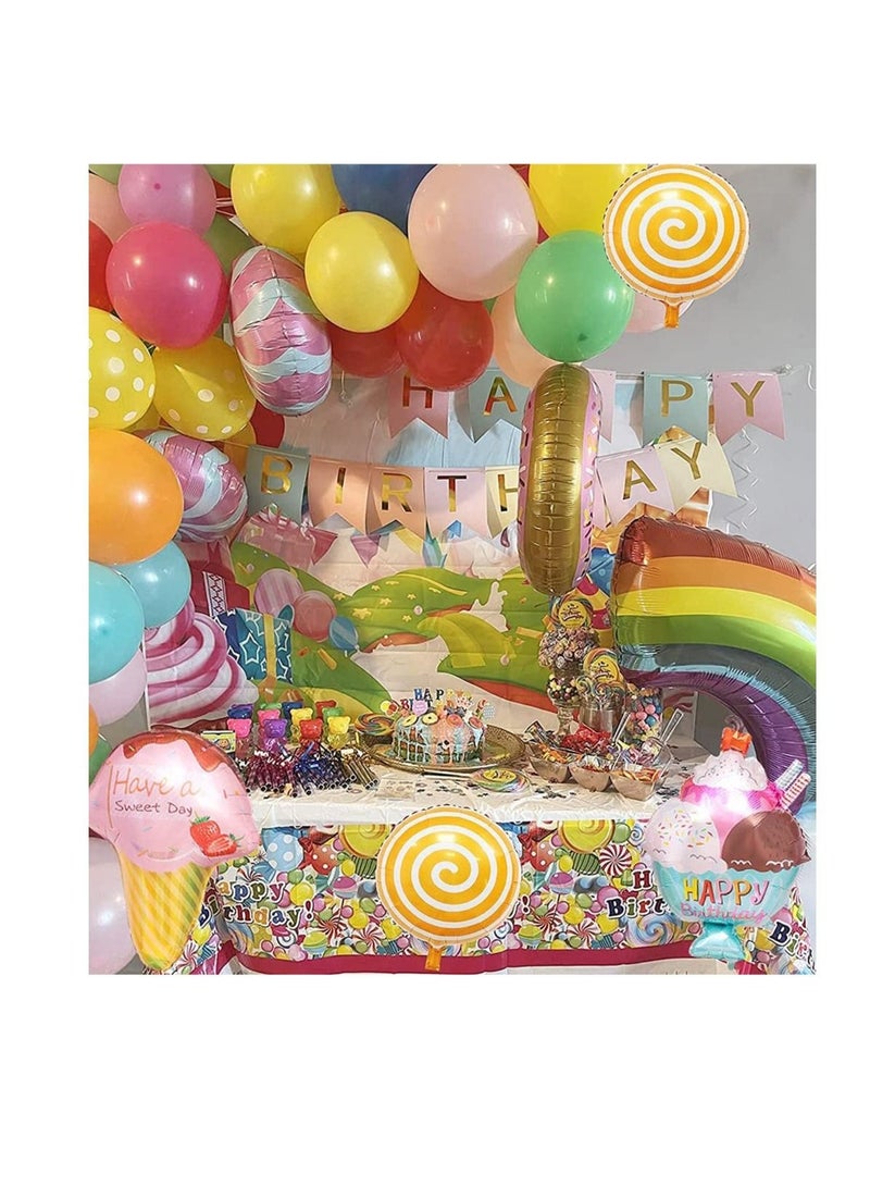 كابتن تيك مجموعة بالونات دونات لتزيين الحفلات ، 54 قطعة من Candyland Happy Birthday مجموعة بالونات باستيل مع لافتة كاندي دونات آيس كريم مصاصة ، عبوة لوازم حفلات للبنات ، والأطفال ، وحفلات استقبال المولود - Image 2