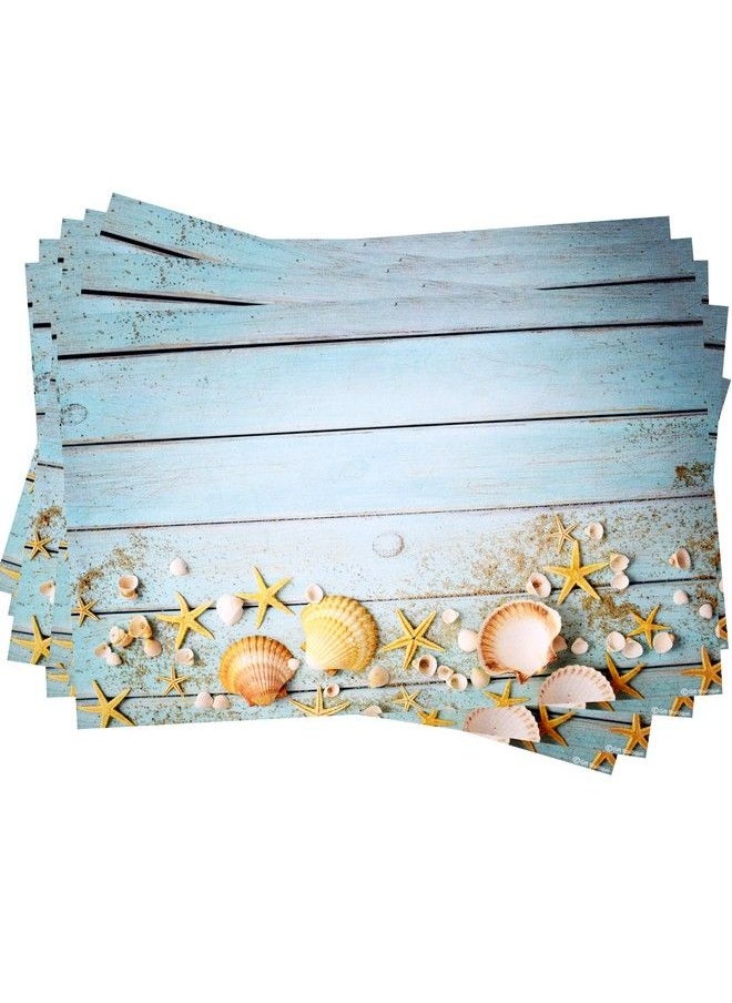 Gift Boutique - Disposable Beach Seashell Starfish Paper Place Mats 50 Pack 11”X 17” Rectangle Summer Nautical Chargers Place Mat For Blue Sky Ocean Seaside Sand Wood Sea Shell Coastal Table Mat Dinner Party Decor - Image 1