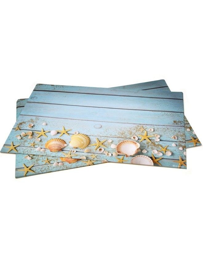 Gift Boutique - Disposable Beach Seashell Starfish Paper Place Mats 50 Pack 11”X 17” Rectangle Summer Nautical Chargers Place Mat For Blue Sky Ocean Seaside Sand Wood Sea Shell Coastal Table Mat Dinner Party Decor - Image 1