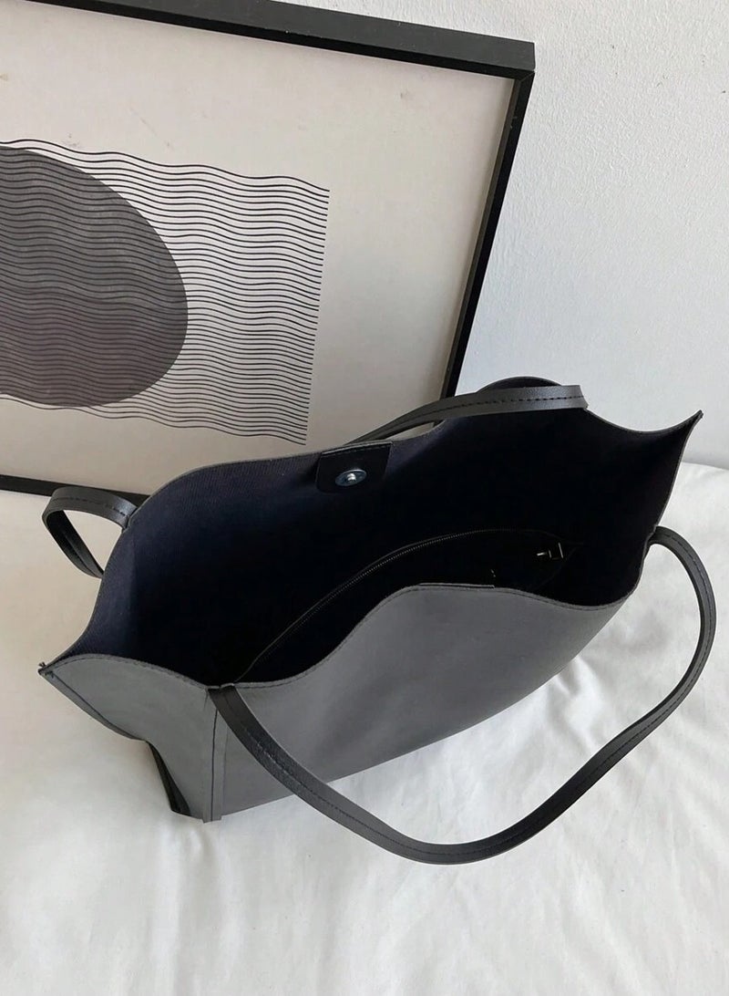 New Fashion PU Shoulder Bag - Simple Solid Color Retro Handbag and Crossbody Bag for Women, Large Capacity Tote, Versatile Work and Casual Bag, Vegan Leather with Reinforced Shoulder Strap - Image 4