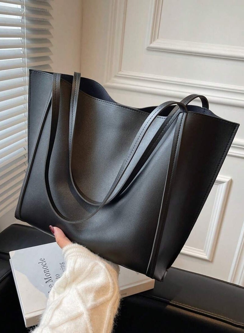 New Fashion PU Shoulder Bag - Simple Solid Color Retro Handbag and Crossbody Bag for Women, Large Capacity Tote, Versatile Work and Casual Bag, Vegan Leather with Reinforced Shoulder Strap - Image 1