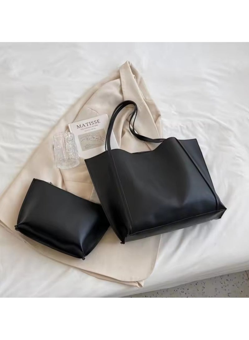 New Fashion PU Shoulder Bag - Simple Solid Color Retro Handbag and Crossbody Bag for Women, Large Capacity Tote, Versatile Work and Casual Bag, Vegan Leather with Reinforced Shoulder Strap - Image 3