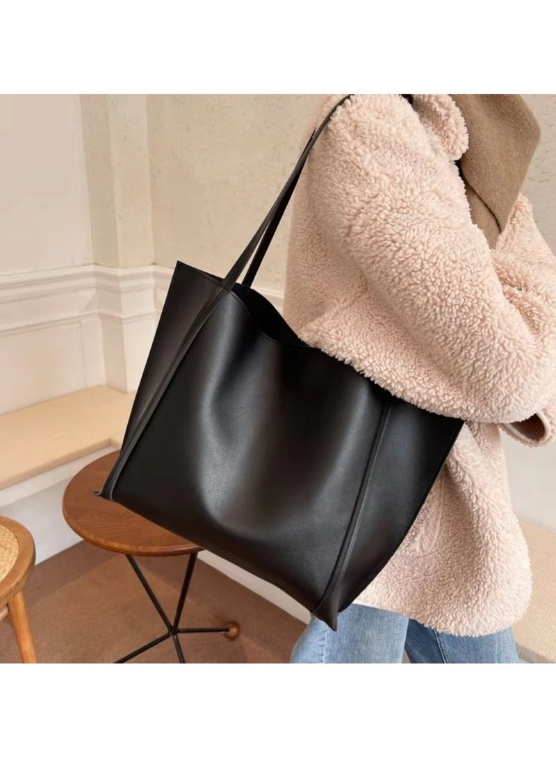 New Fashion PU Shoulder Bag - Simple Solid Color Retro Handbag and Crossbody Bag for Women, Large Capacity Tote, Versatile Work and Casual Bag, Vegan Leather with Reinforced Shoulder Strap - Image 5