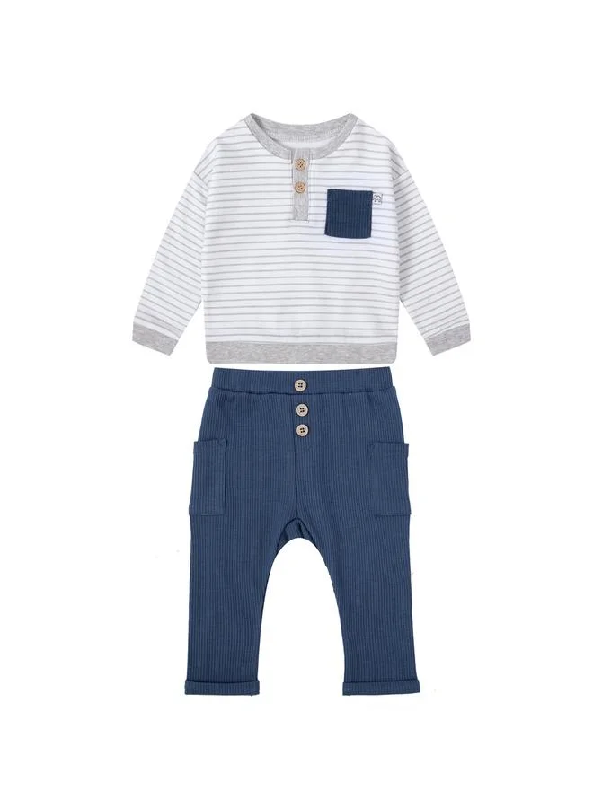 Luna & Lily Striped Buttoned T-Shirt and Ribbed Pants Set