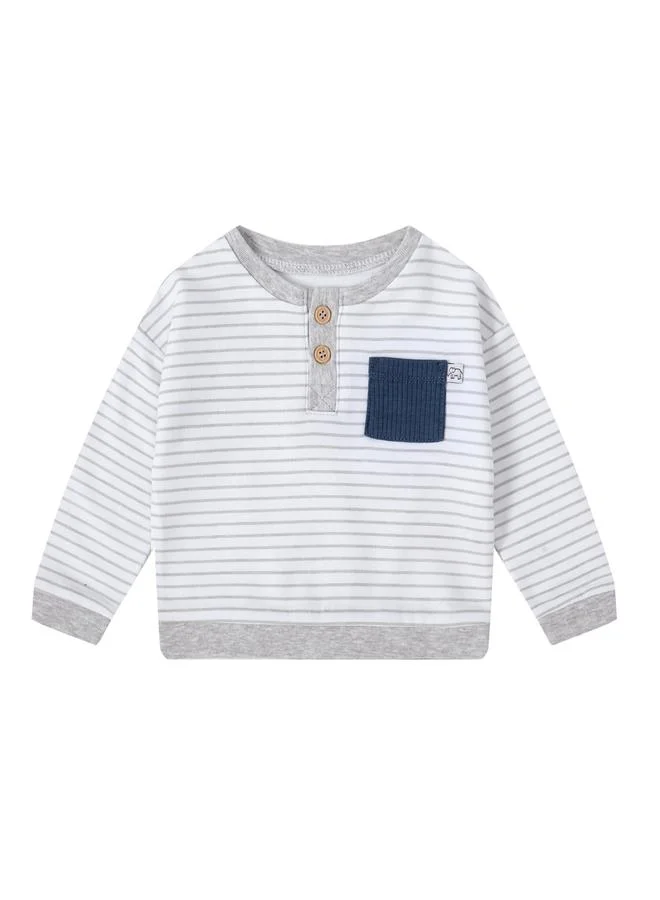 Luna & Lily Striped Buttoned T-Shirt and Ribbed Pants Set