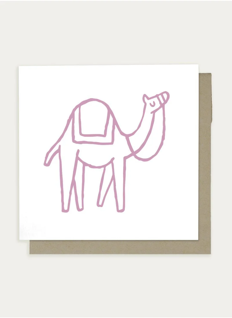 Little Majlis Greeting card, camel, pink on white