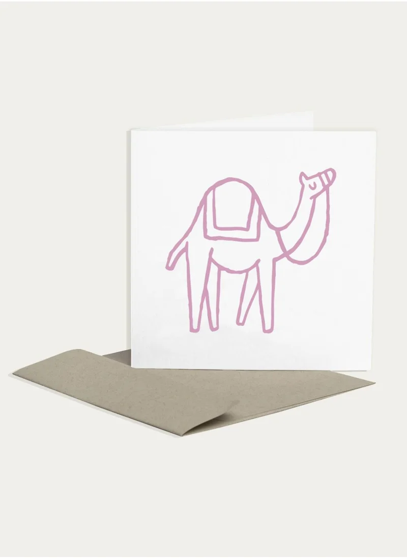 Little Majlis Greeting card, camel, pink on white