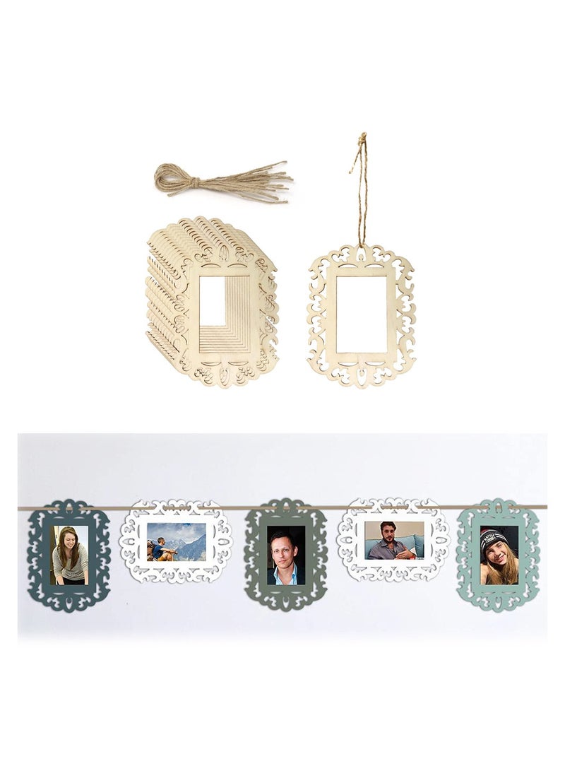 Wooden Picture Frames, Creativity with 12 Blank Unfinished Wooden Picture Frames - Perfect for DIY Crafts, Home Decor, and Tree Hanging. Includes Jute Rope for Wallet-Sized Photo Masterpieces  - Image 1