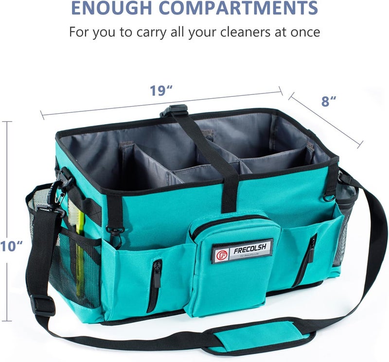 FRECOLSH Large Cleaning Supplies Organizer-Cleaning Caddy Organizer With Handles & Shoulder Strap-Cleaning Bags for Cleaning Suppliers-Housekeepers Wearable Cleaning Tote 2023 Upgraded, Teal - Image 5