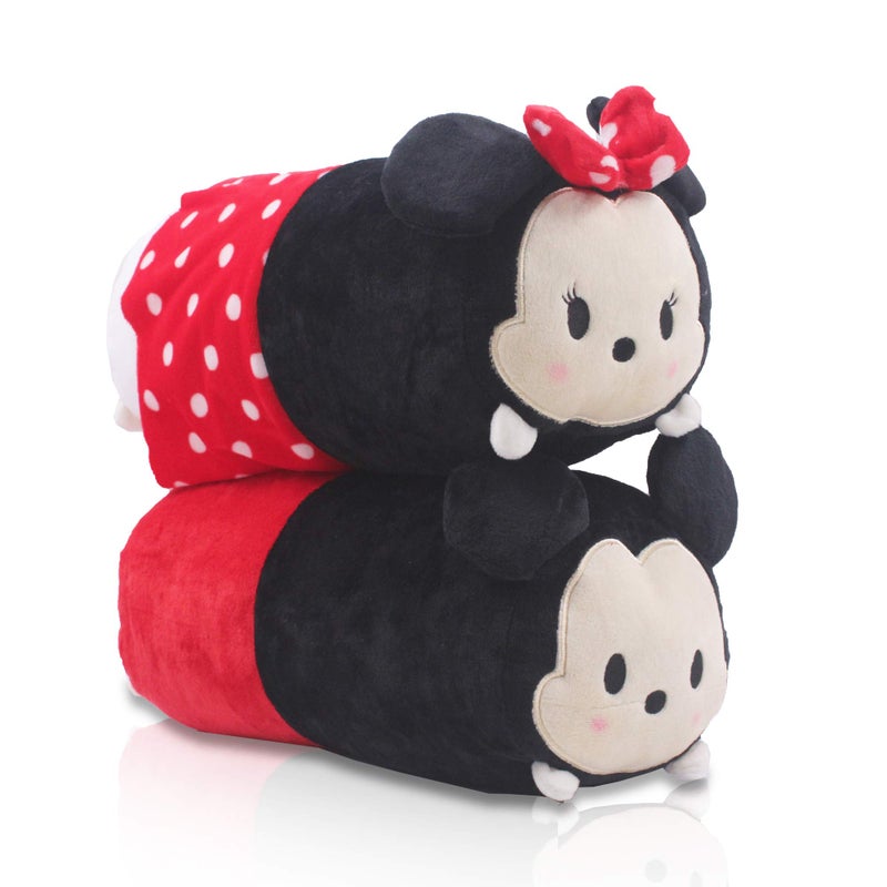 Finex 2 Pcs Set Mickey Minnie Plush Travel Pillow Stackable Long Cushion for Long Flight car Ride Cruise 