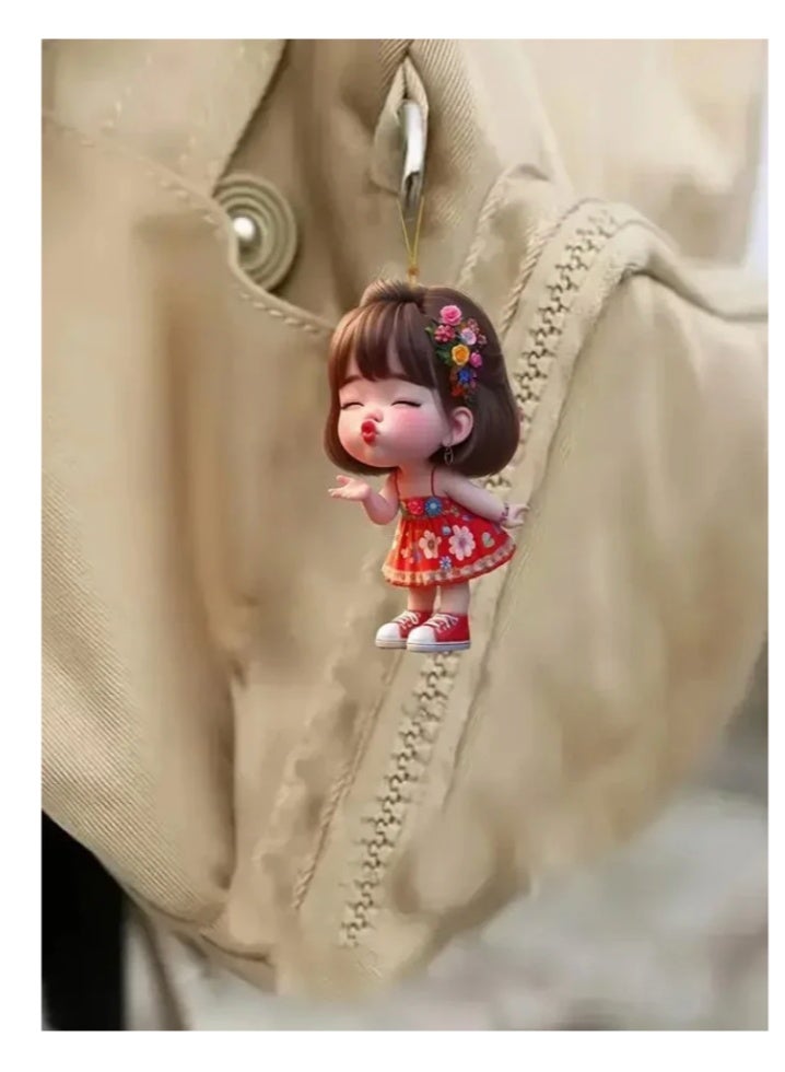 Cute Girl Car Mirror Hanging Ornament and Keychain - Waterproof 2D Acrylic Decoration to Add a Unique Touch to Your Car and Keys - Image 4