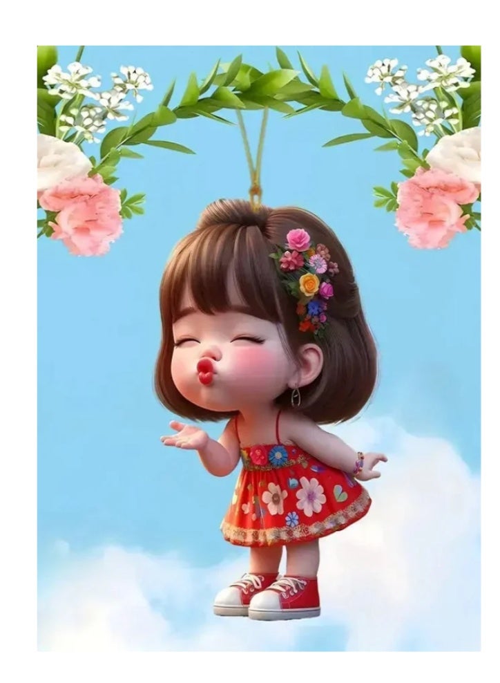 Cute Girl Car Mirror Hanging Ornament and Keychain - Waterproof 2D Acrylic Decoration to Add a Unique Touch to Your Car and Keys - Image 5