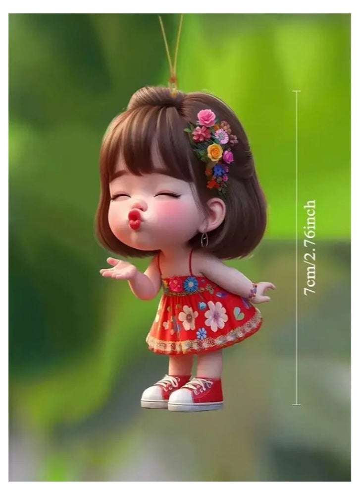 Cute Girl Car Mirror Hanging Ornament and Keychain - Waterproof 2D Acrylic Decoration to Add a Unique Touch to Your Car and Keys - Image 3