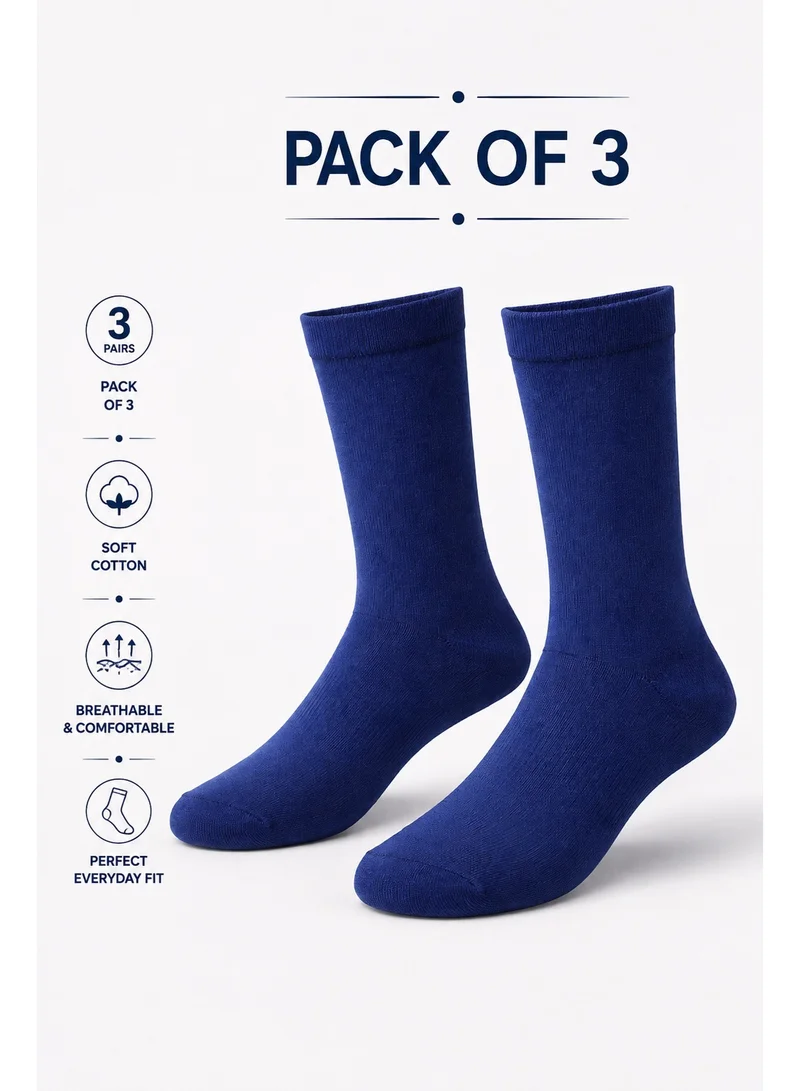 Victor And Jane 3 PAIRS CREW PLAIN SOCKS NAVY