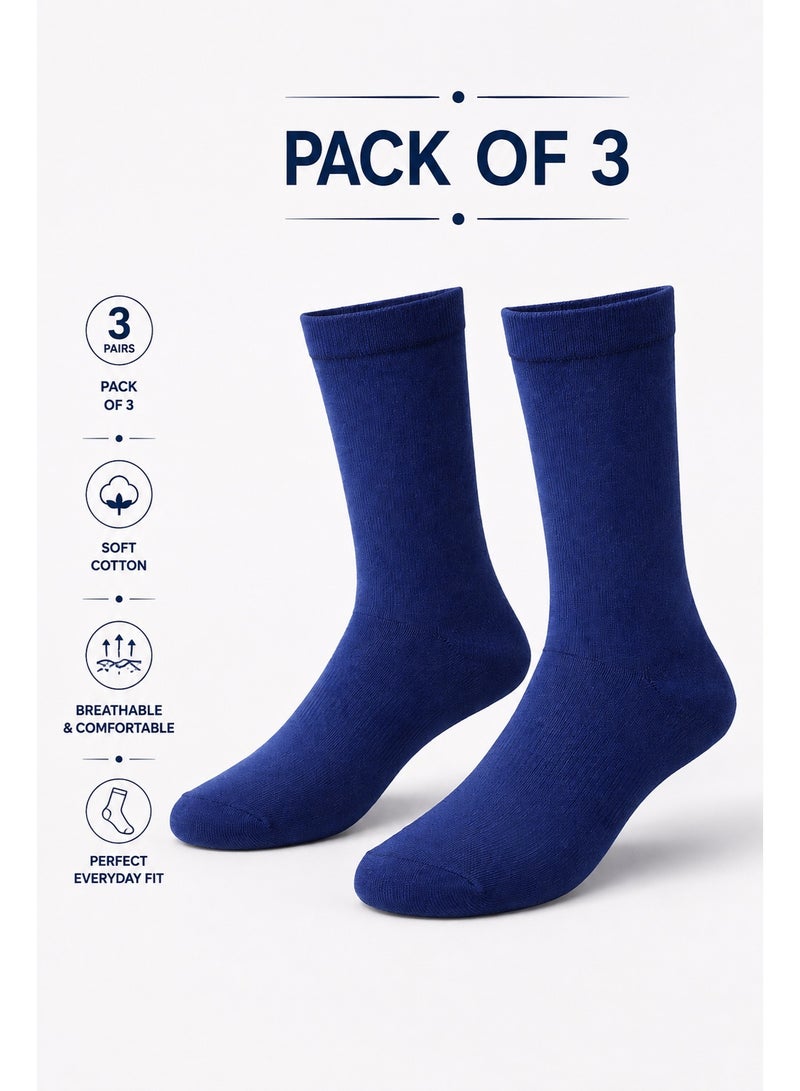 victor and jane 3 PAIRS CREW PLAIN SOCKS NAVY - Image 1