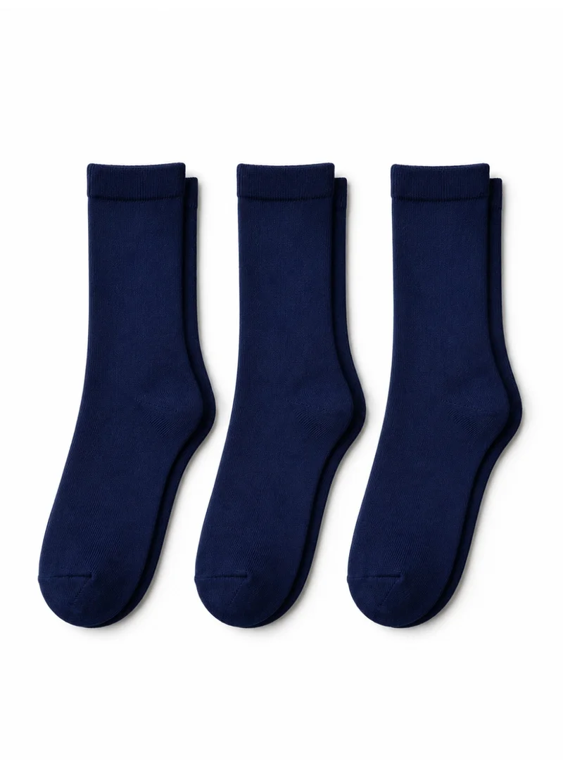 Victor And Jane Pack Of 3 3 PAIRS CREW PLAIN SOCKS NAVY  | Best Price UAE