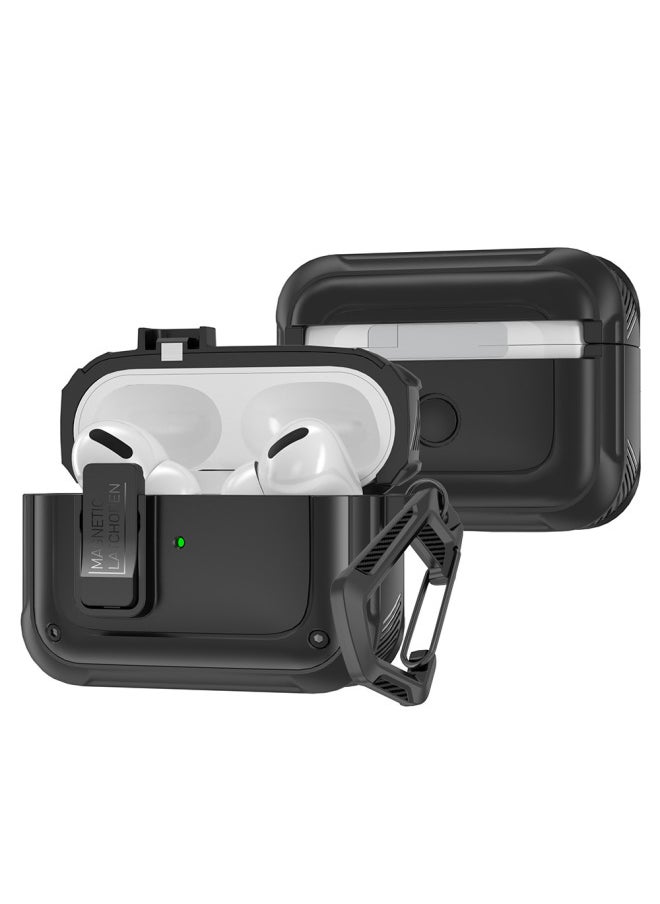 Generic - Suitable For Airpodspro2 Headphone Case For Apple Pro2 Generation Protective Case 4 Generation Bluetooth Case Airpods4 Protective Case-Color:Metallic Black (no Magnetic Suction On The Back)-Applicable Model:Airpods Pro/pro2 Generation - Image 1
