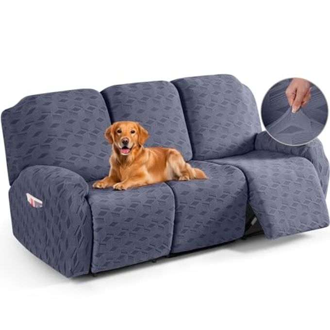 TAOCOCO Recliner Sofa Covers Stretch Reclining Couch Cover, Jacquard Recliner Couch Cover For 3 Seat Furniture Protector Sofa Slipcovers With Elastic Bottom For Kids, Pets (Grey) - Image 4