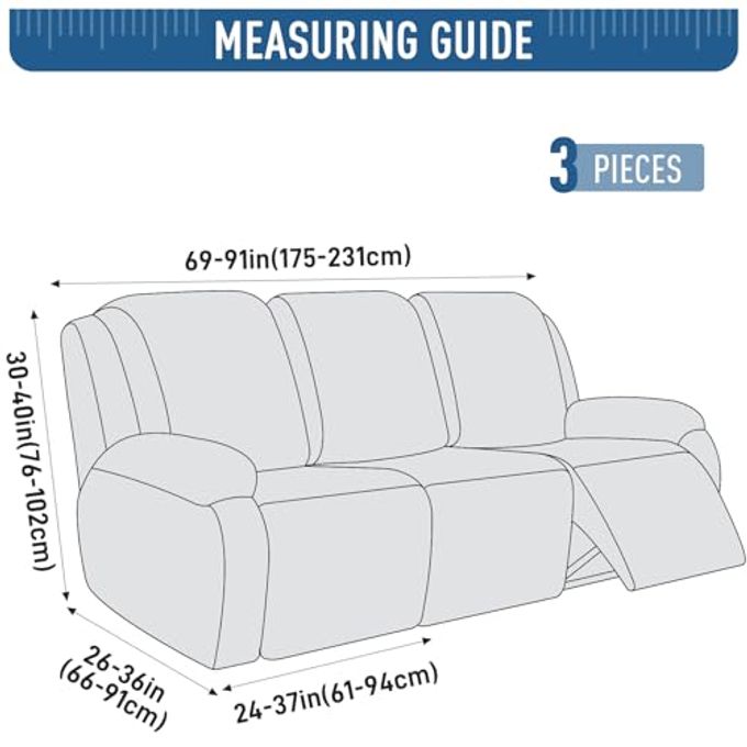 TAOCOCO Recliner Sofa Covers Stretch Reclining Couch Cover, Jacquard Recliner Couch Cover For 3 Seat Furniture Protector Sofa Slipcovers With Elastic Bottom For Kids, Pets (Grey) - Image 2