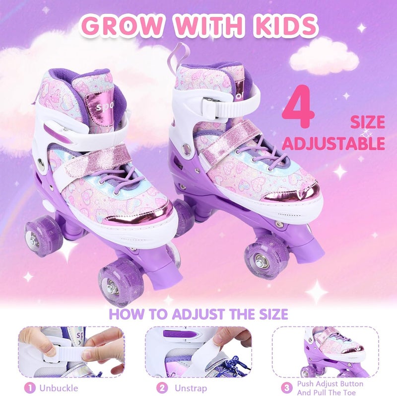 Depisuta Kids Roller Skates for Girls Ages 6-12 - Adjustable Light Up Double Row Skates - Image 4