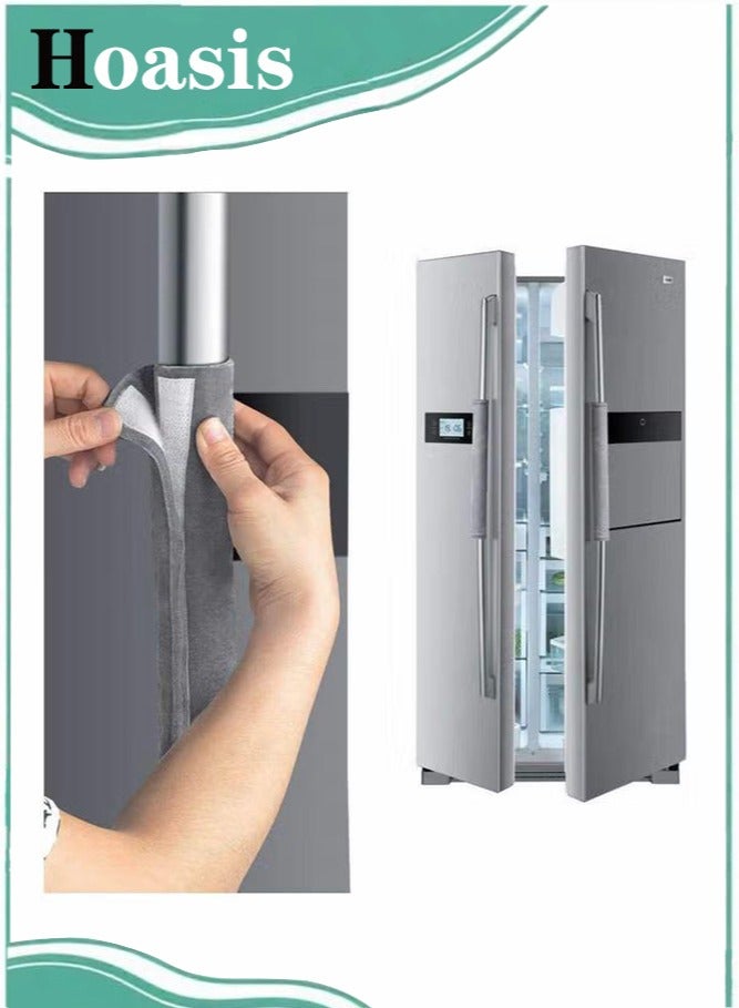 ح واحة غطاء مقبض باب الثلاجة، مقابض ثلاجة بلون واحد، قفازات واقية مانعة للانزلاق، أغطية لأجهزة المطبخ (رمادي فاتح) - Image 1