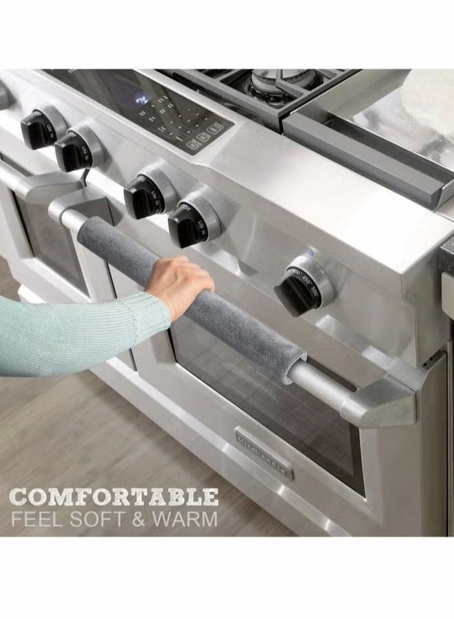 ح واحة غطاء مقبض باب الثلاجة، مقابض ثلاجة بلون واحد، قفازات واقية مانعة للانزلاق، أغطية لأجهزة المطبخ (رمادي فاتح) - Image 5