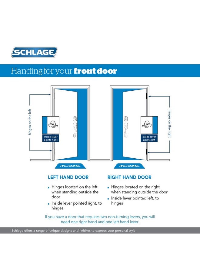 شليدح مقبض مدخل أمامي Schlage FE285 CEN 619 LAT CEN Century مع ذراع Latitude، مقبض نصف سفلي، نيكل ساتان - Image 5