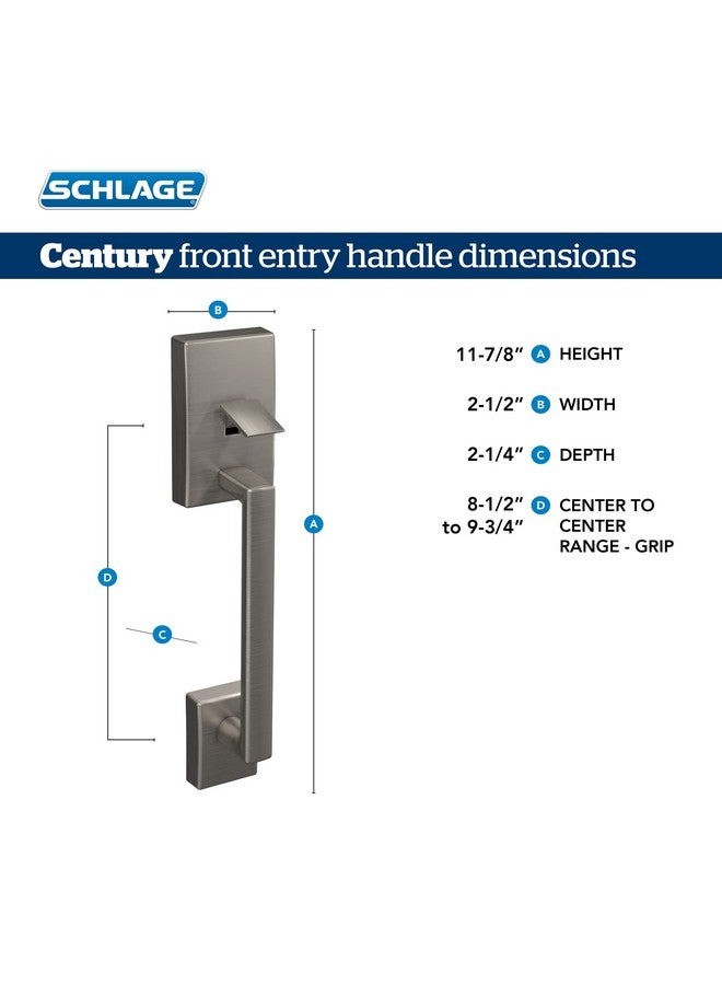 شليدح مقبض مدخل أمامي Schlage FE285 CEN 619 LAT CEN Century مع ذراع Latitude، مقبض نصف سفلي، نيكل ساتان - Image 2